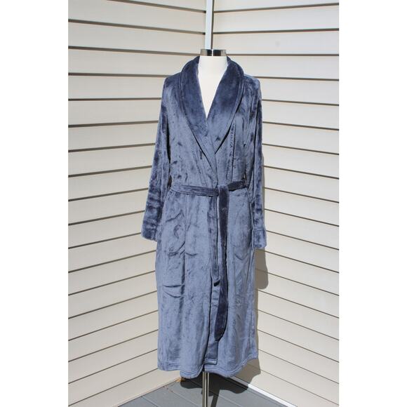 Miss Elaine Luxury Fleece Long Robe Ultra Soft Pewter Gray Size Medium - Picture 7 of 12